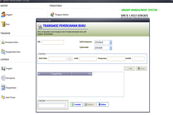aplikasi perpus, perpustakaan, vb6, mysql