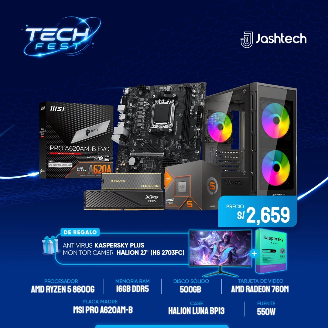 Pc3,RYZEN 5 8600G, RAM 16GB, SSD 500GB,CASE LUNA BP13