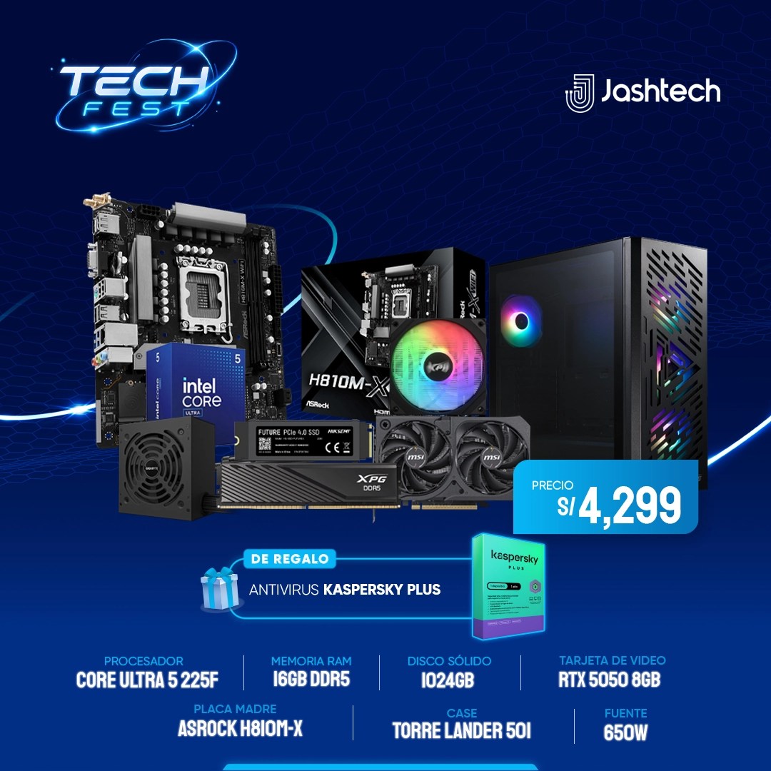 Pc4,CORE ULTRA 5 225F,RAM 16GB, SSD 1024GB,RTX 5050 8GB,CASE LANDER 501