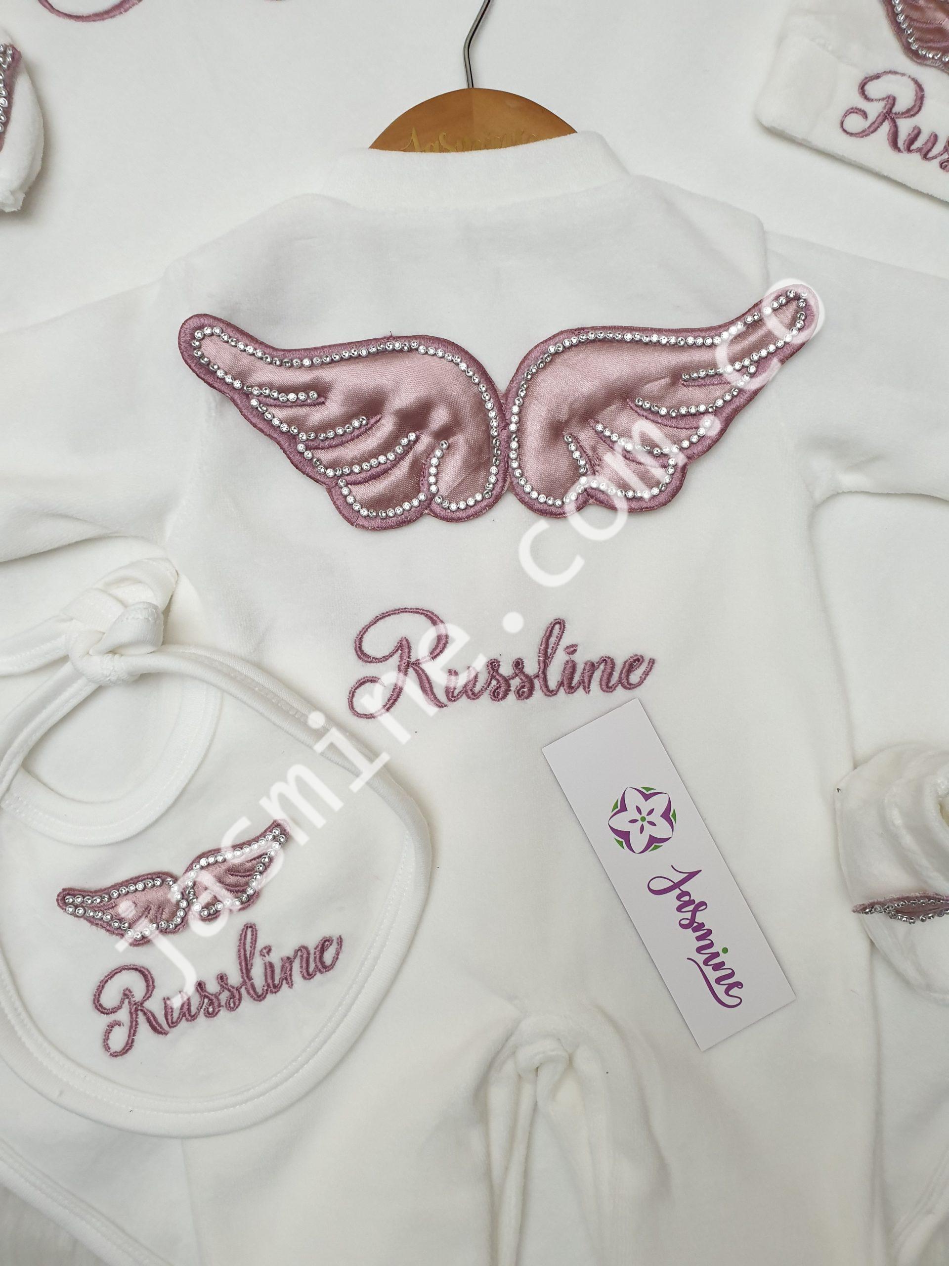 طقم ولادة 6 قطع باسم روزالين Russline وتصميم أجنحة ألماظ كشمير - Image 5