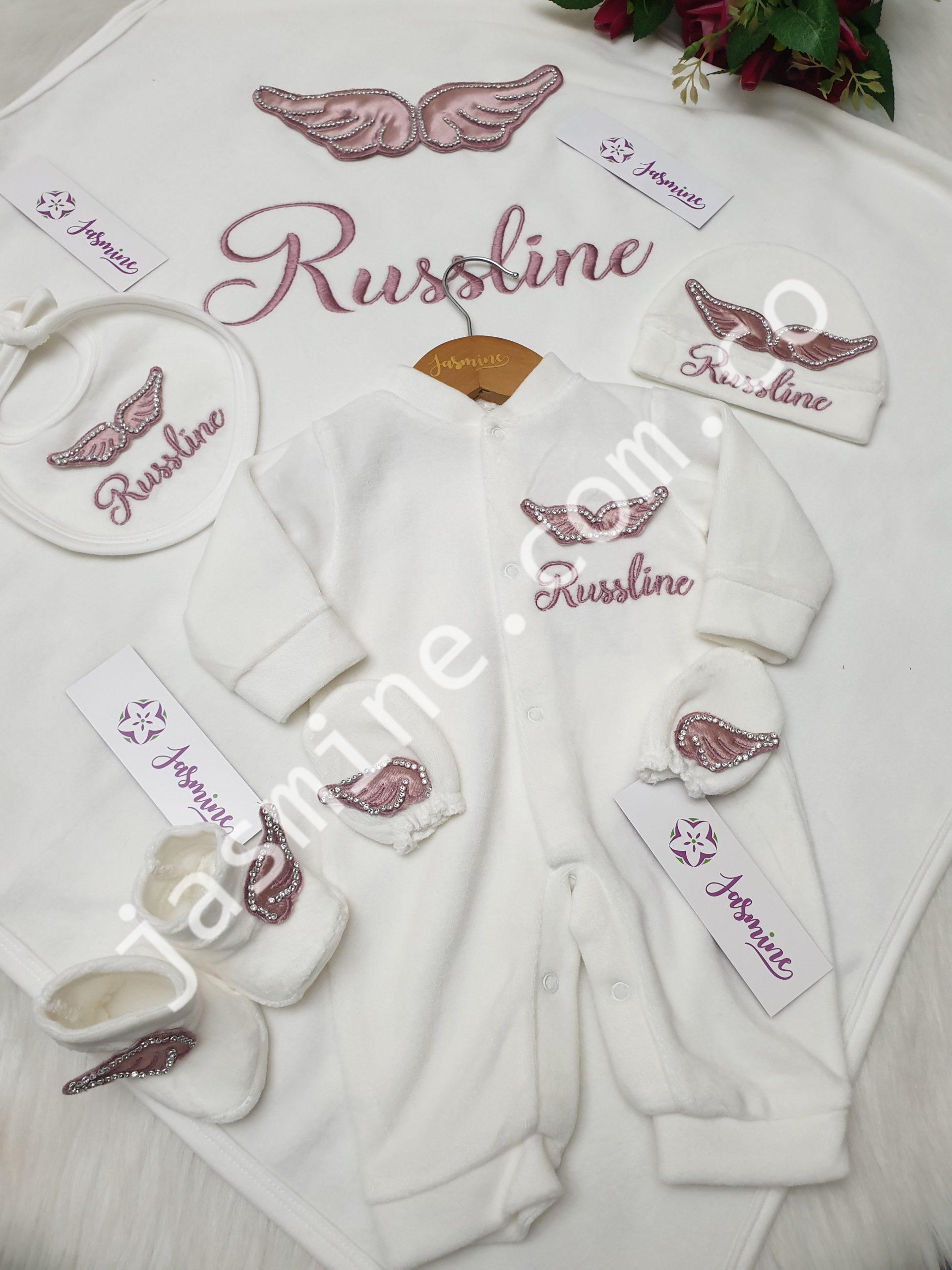 طقم ولادة 6 قطع باسم روزالين Russline وتصميم أجنحة ألماظ كشمير - Image 2