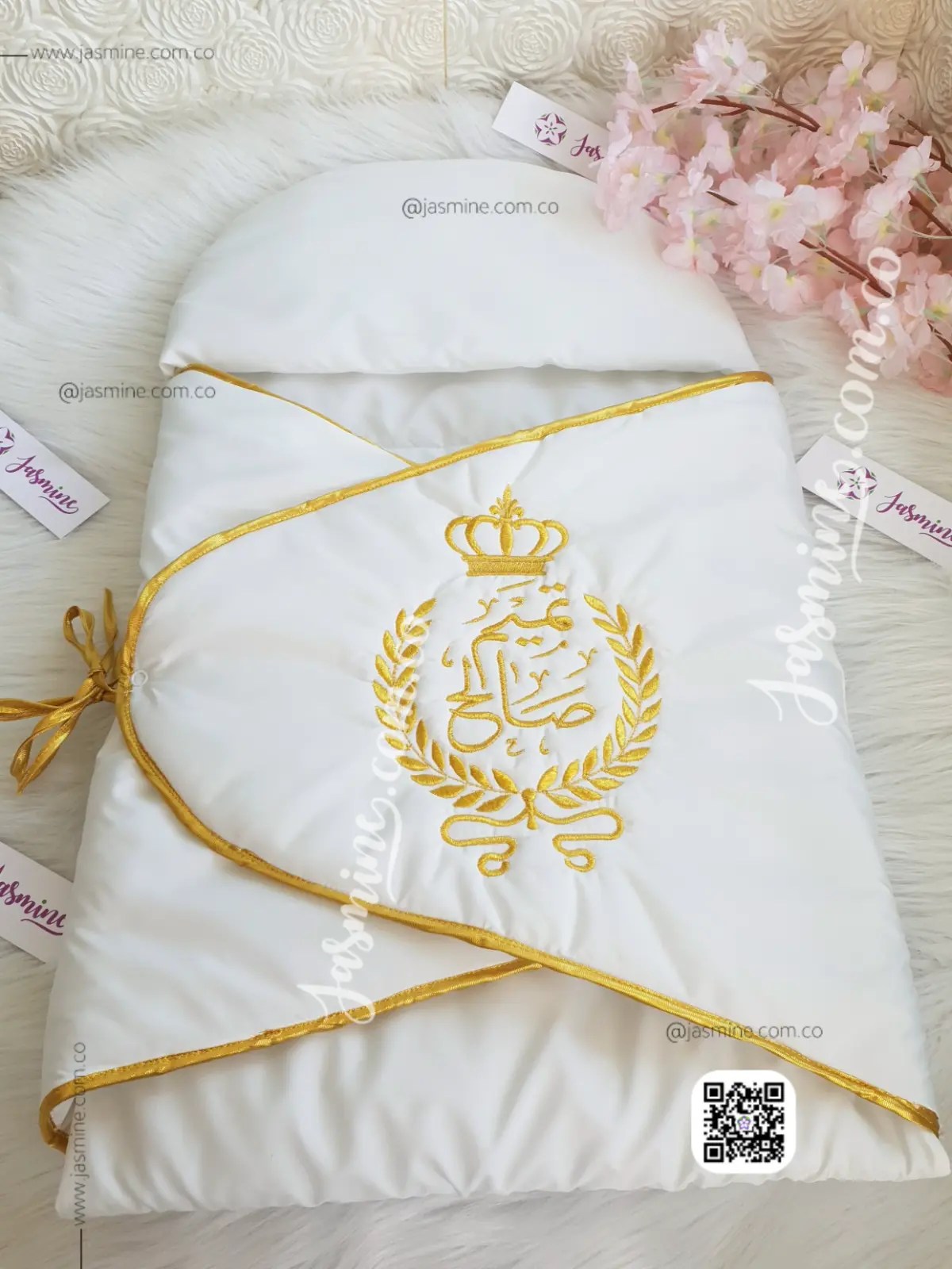 بورت بتصميم تطريز ذهبي اسم (تميم صالح Tamim) Baby soft sleeping bag