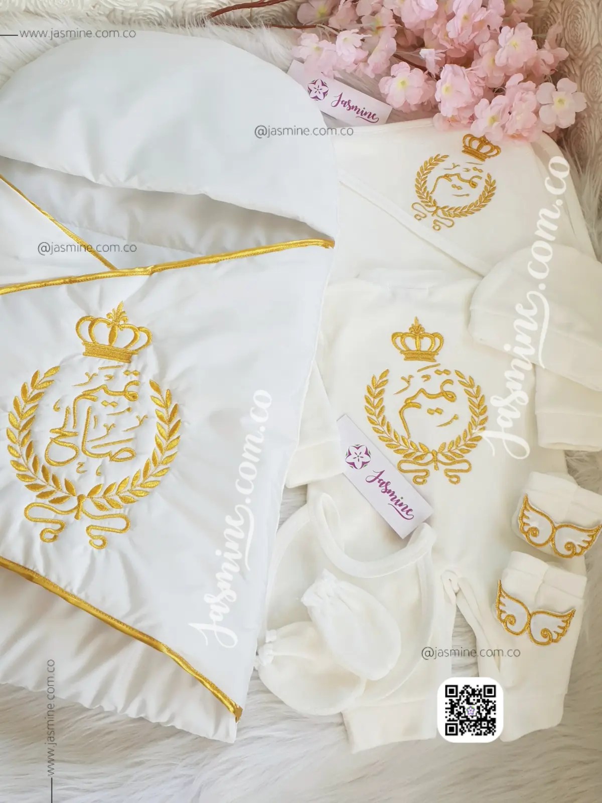 بورت بتصميم تطريز ذهبي اسم (تميم صالح Tamim) Baby soft sleeping bag