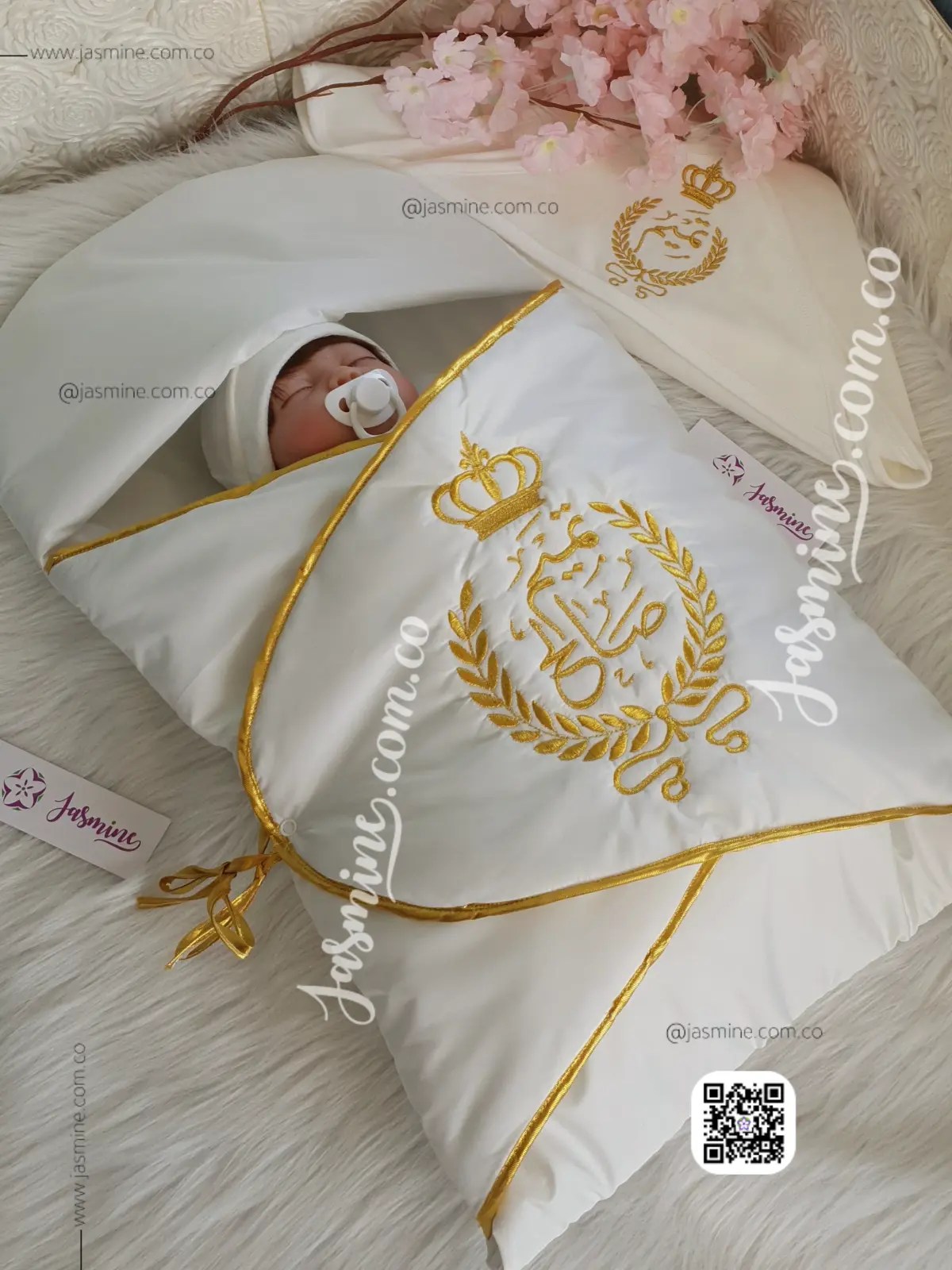 بورت بتصميم تطريز ذهبي اسم (تميم صالح Tamim) Baby soft sleeping bag