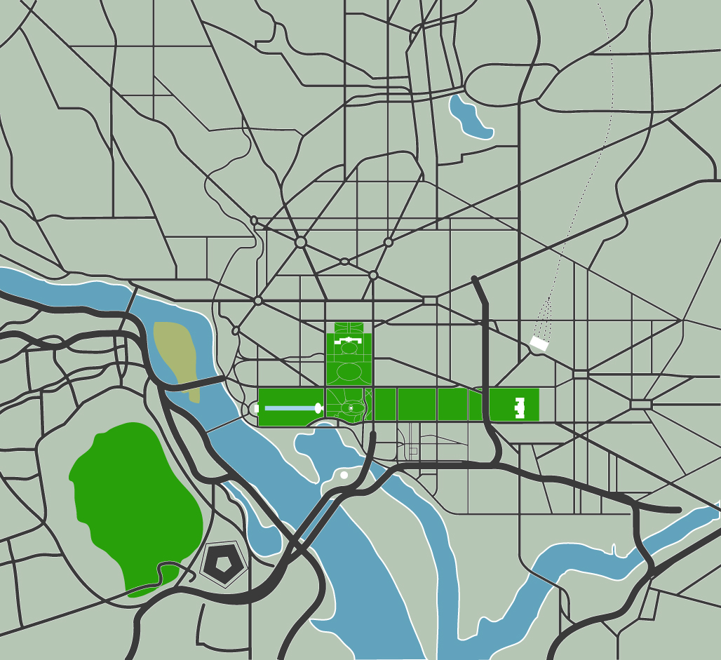 Rendering of the roadways in and around Washington, DC