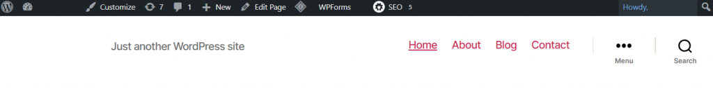 Example of an admin bar on top of a WordPress website