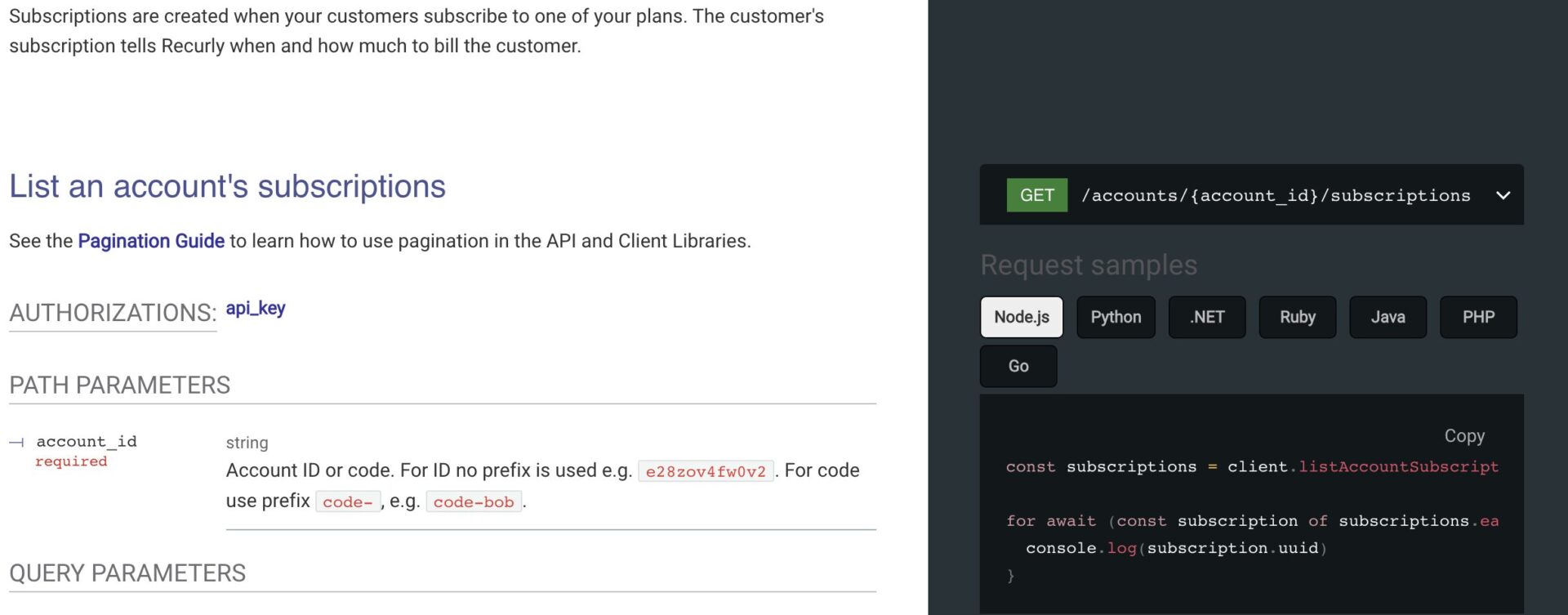 Recurly subscription API documentation