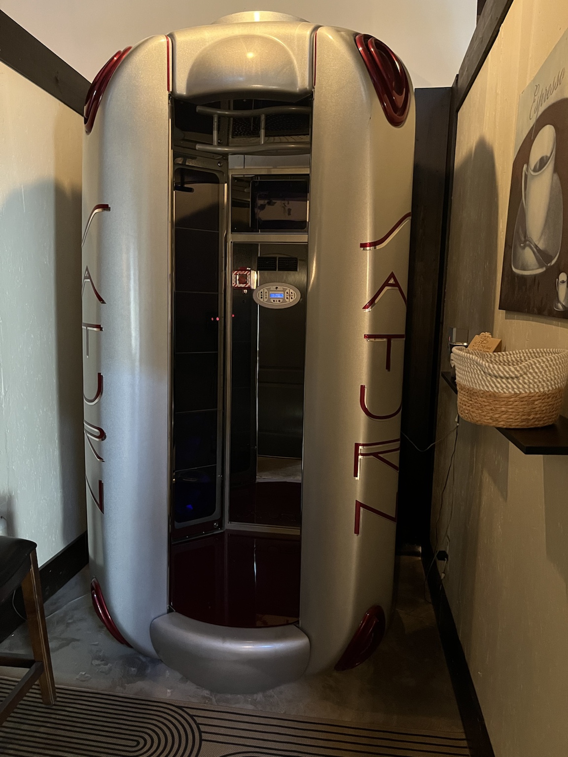 Espresso high-pressure UVA stand-up tanning room at JAVA Tanning MedSpa Wellness Centre in Brantford