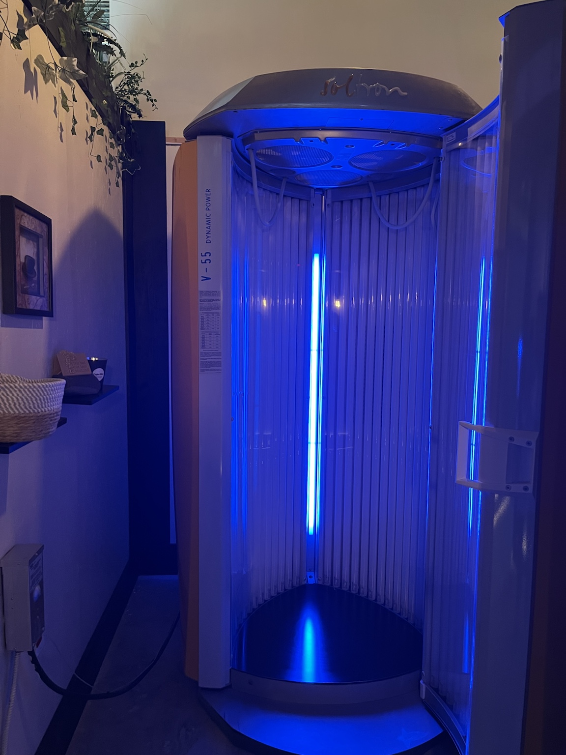 Mokka turbo stand-up tanning room at JAVA Tanning MedSpa Wellness Centre in Brantford