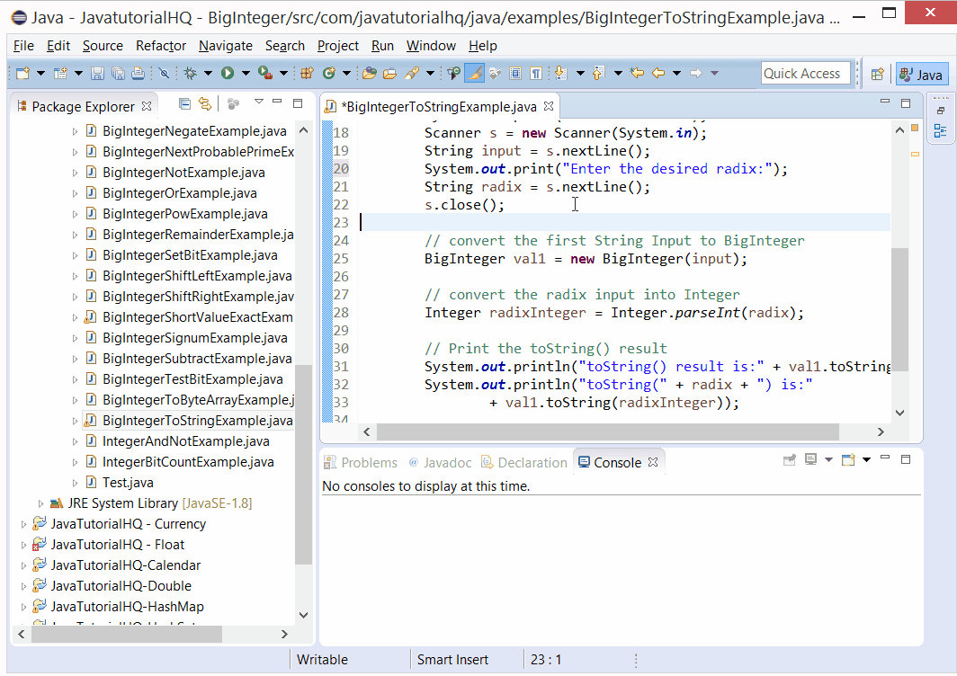 Java Biginteger Bitcount Method Example 21It is simple to convert String to BigInteger in javaWe can simply use BigIntegers constructor to convert String to BigInteger.