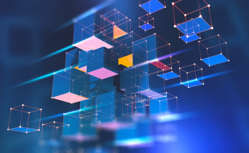 Blockchain,Technology.,Information,Blocks,In,Cyberspace.,Decentralized,Network.,3d,Illustration