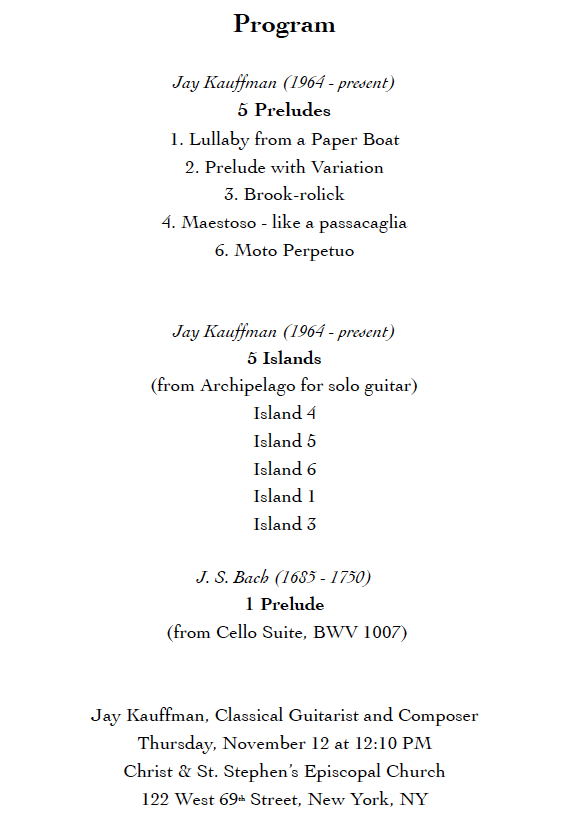 Program for islands Concert