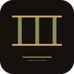 A colonnade: three olive columns between a gold lintel and a gold base, on dark