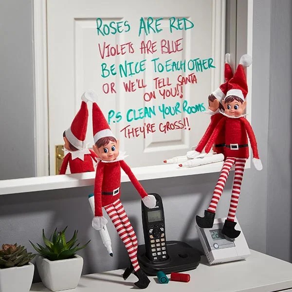 elves on the shelf writing on mirror