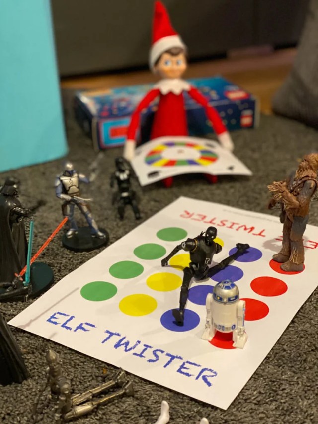 elf and toys paly twister at christmas