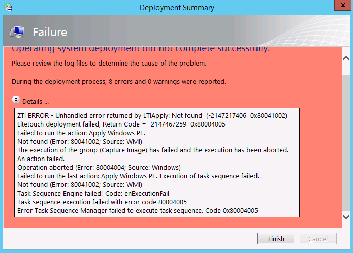 MDT 2013 LAB: Sysprep and Capture task sequence fails