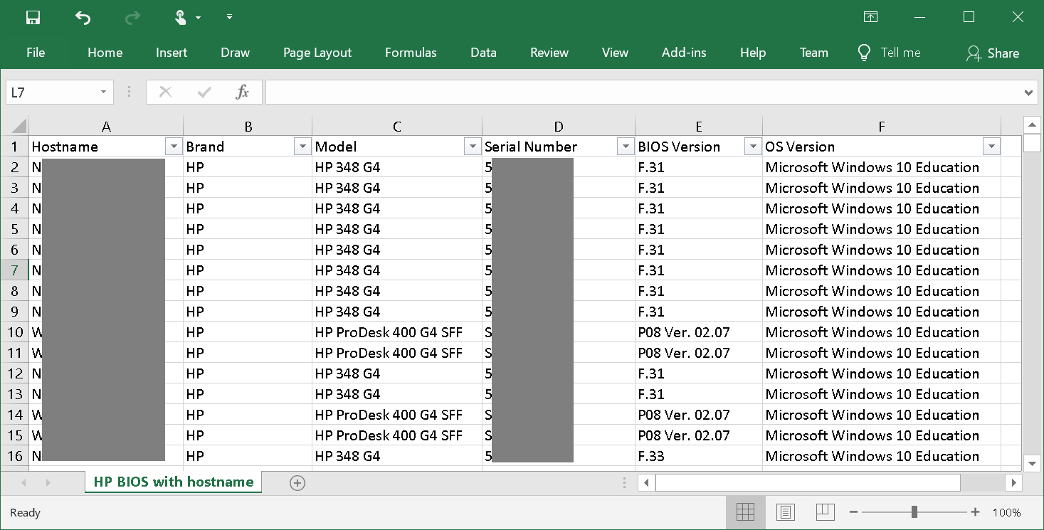 HP Machines and BIOS version Report