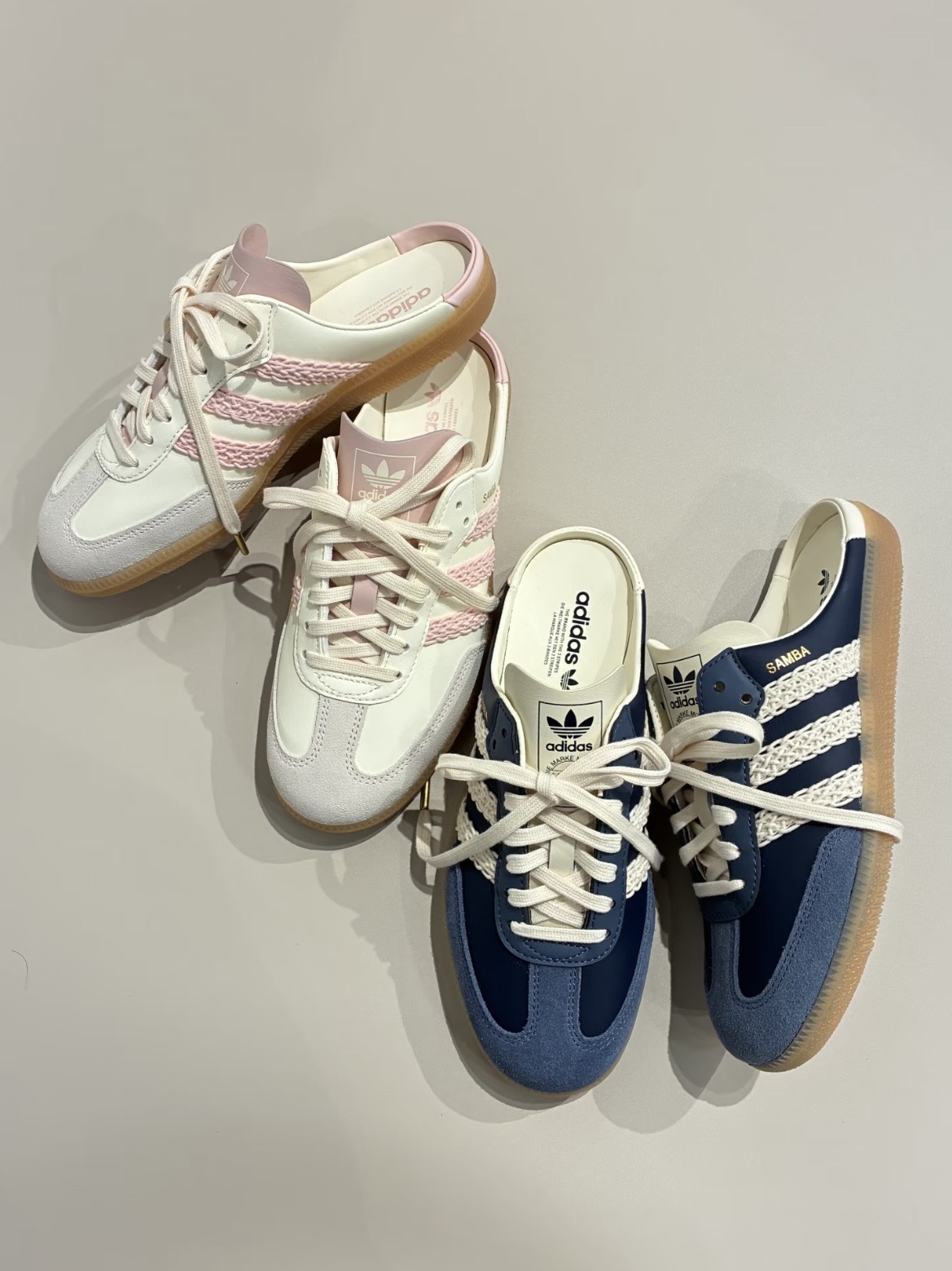 Adidas Samba Mule 半拖新色登場！麂皮鞋頭 編織線條 藏藍 粉白 HP5052 HP5053
