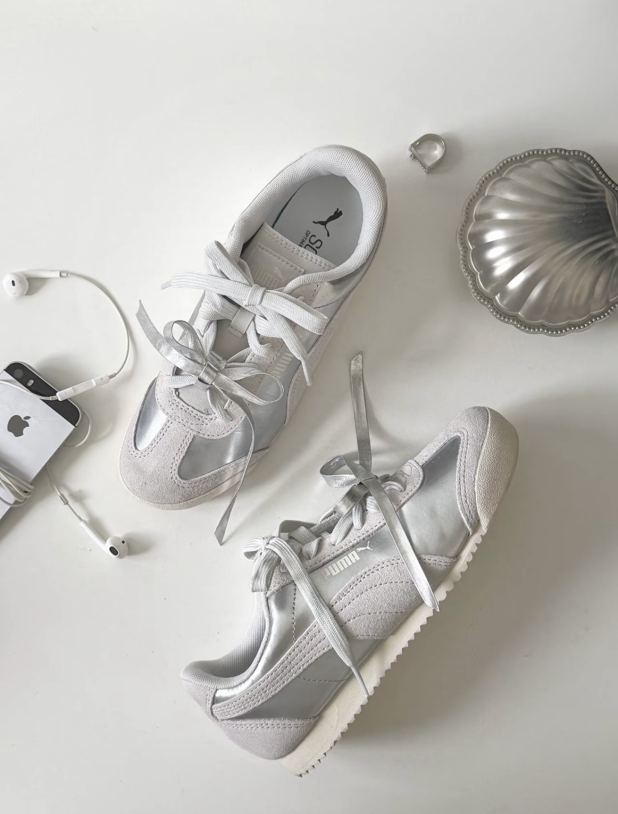 PUMA TURINO SD 銀灰白色 麂皮復古 薄底鞋 女款 406755-01