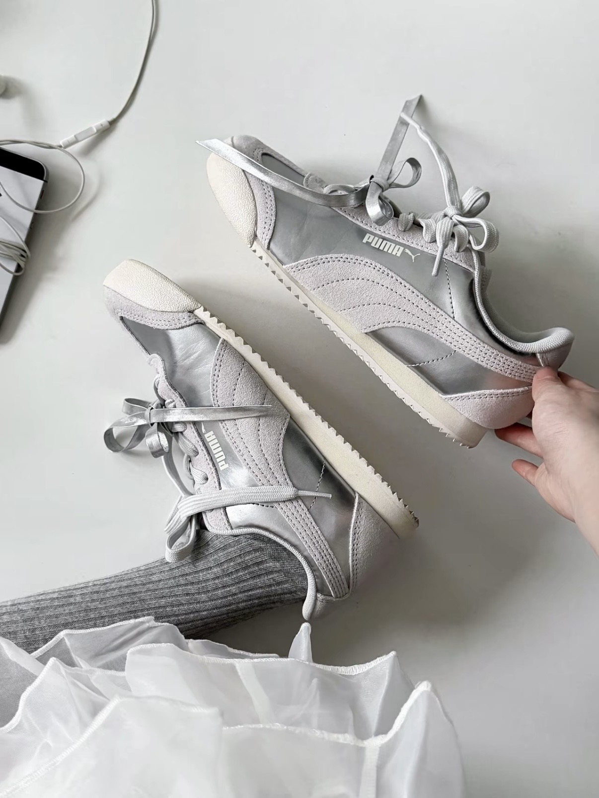 PUMA TURINO SD 銀灰白色 麂皮復古 薄底鞋 女款 406755-01