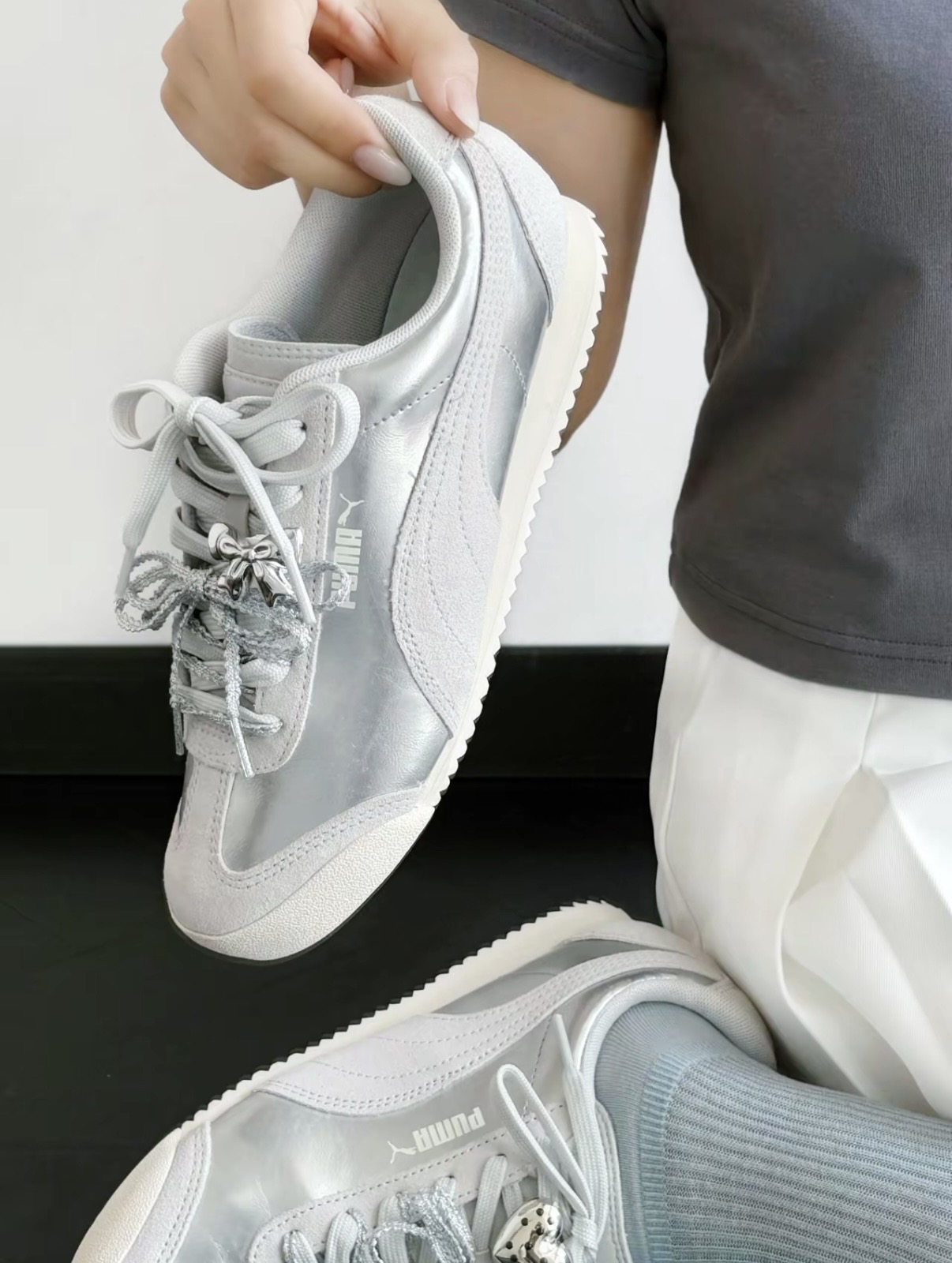 PUMA TURINO SD 銀灰白色 麂皮復古 薄底鞋 女款 406755-01