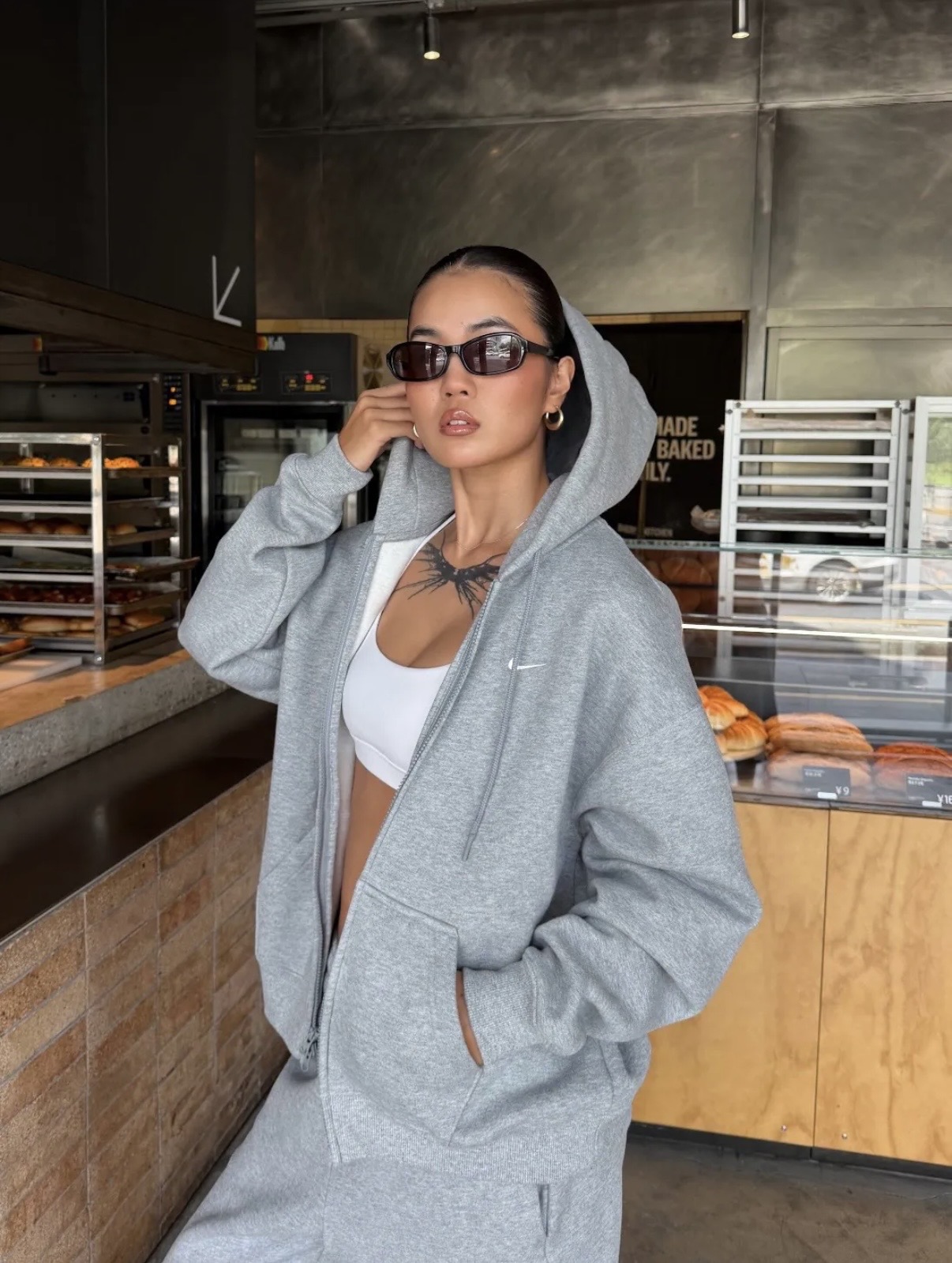 Karina同款 NIKE STUDIO FLEECE Medium Weight落肩寬版連帽拉鍊外套 女IM8085-063