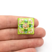 Cloisonne Square Beads with Floral Accents CL-134