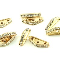 Swarovski Crystal / Gold Plated Brass Triangular Pave Three Hole Spacer Beads
