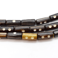 Brown Bone (Dyed) Tube Beads with Carved Line and Dots Design