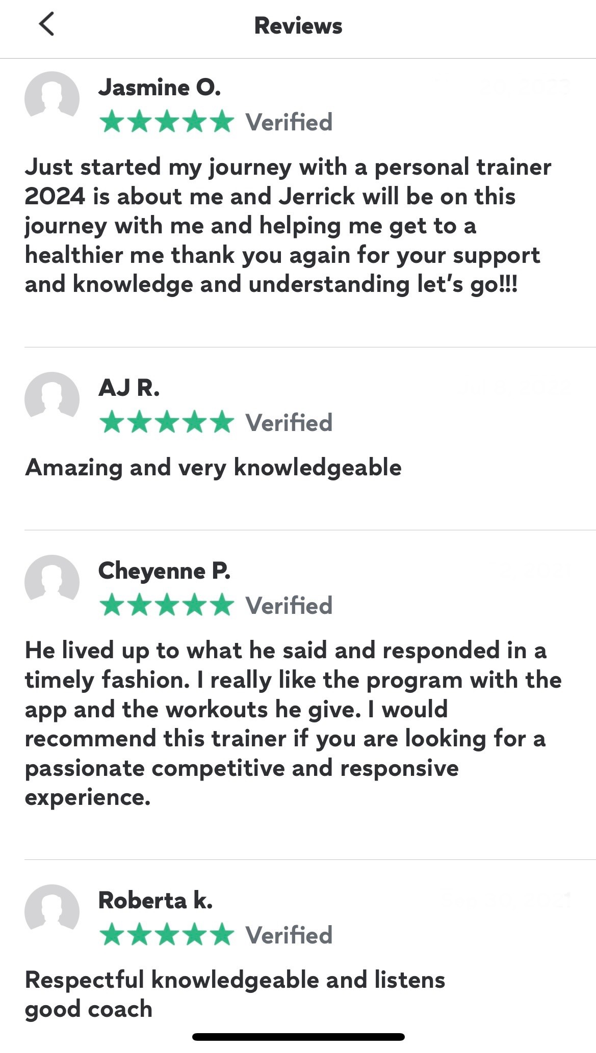This image is to show the reviews from clients who have experience from JCBPT Personal Training