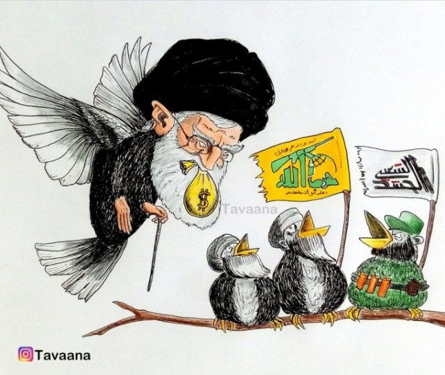 Cartoon: Supreme Leader Khamenei provides aid to Hizbullah, the Hashd al-Shabbi militia in Iraq and other organizations