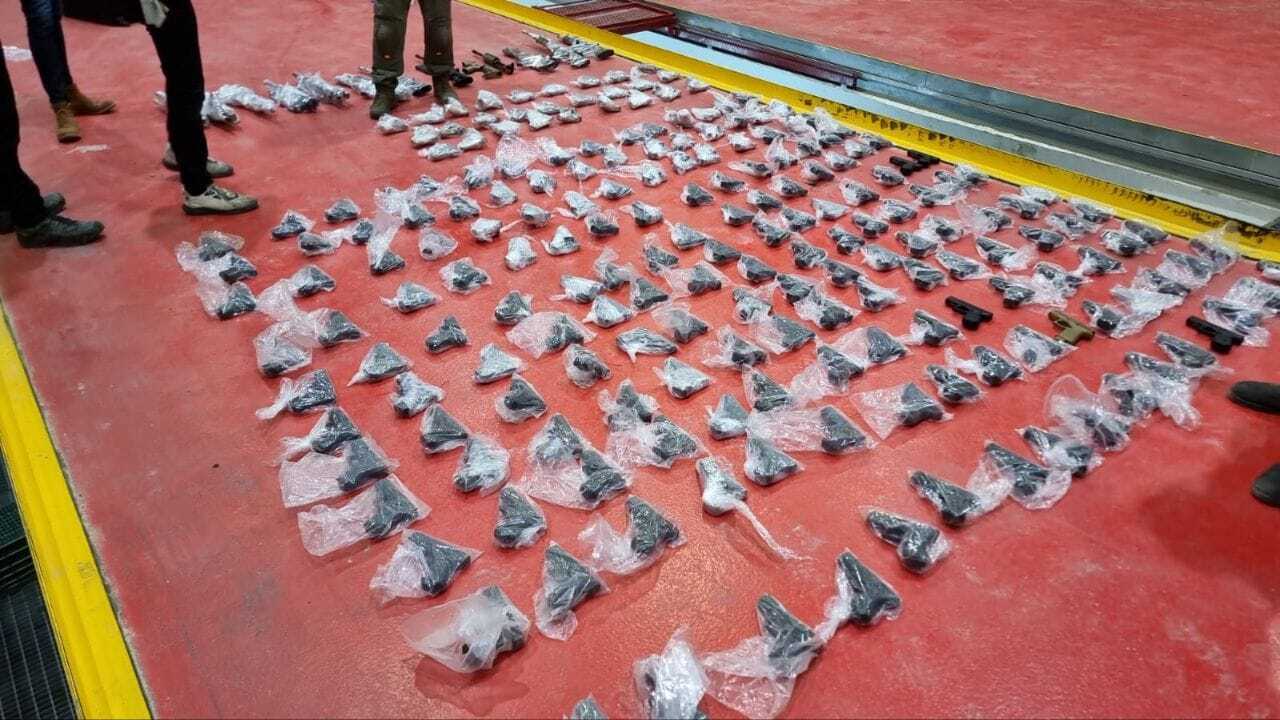 The 200 handguns and long guns Jordanian parliamentarian Imad Adwan tried smuggling into the West Bank in April 2023.