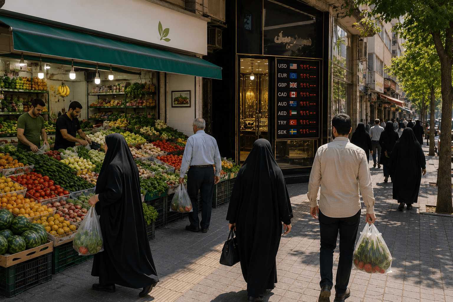 Illustratrion showing Tehran street scene