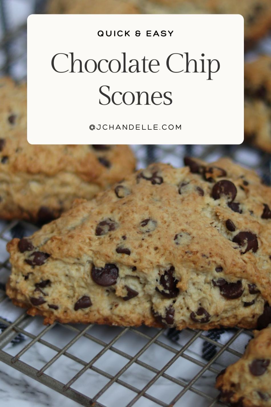chocolate chip scones on a cooling rack pinterest pin image