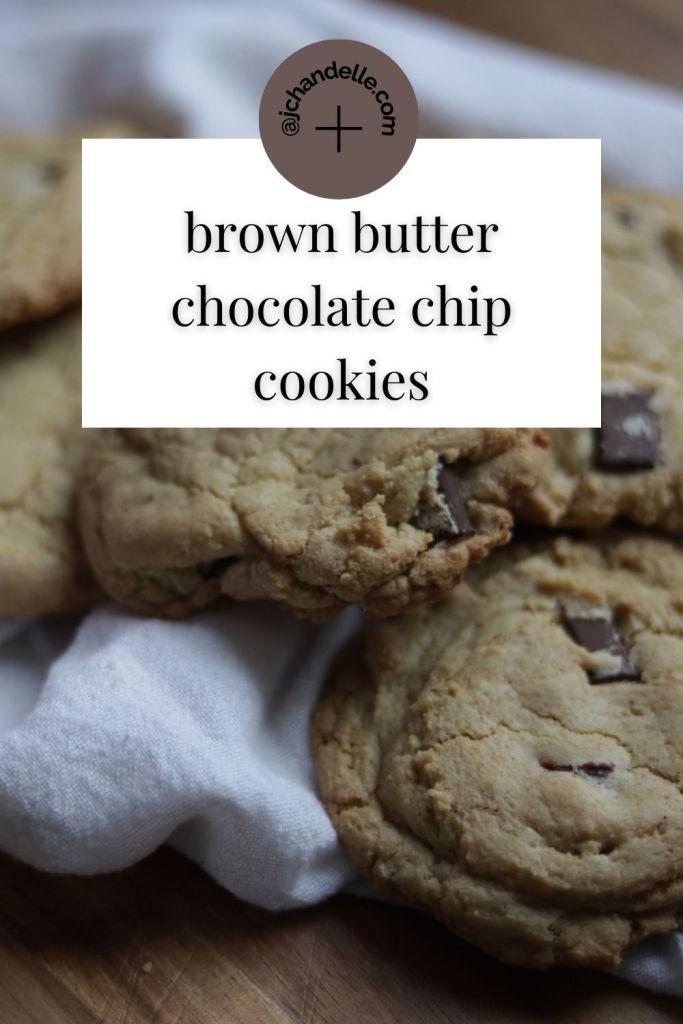 pinterest pin image of sourdough discard brown butter chocolate chip cookies