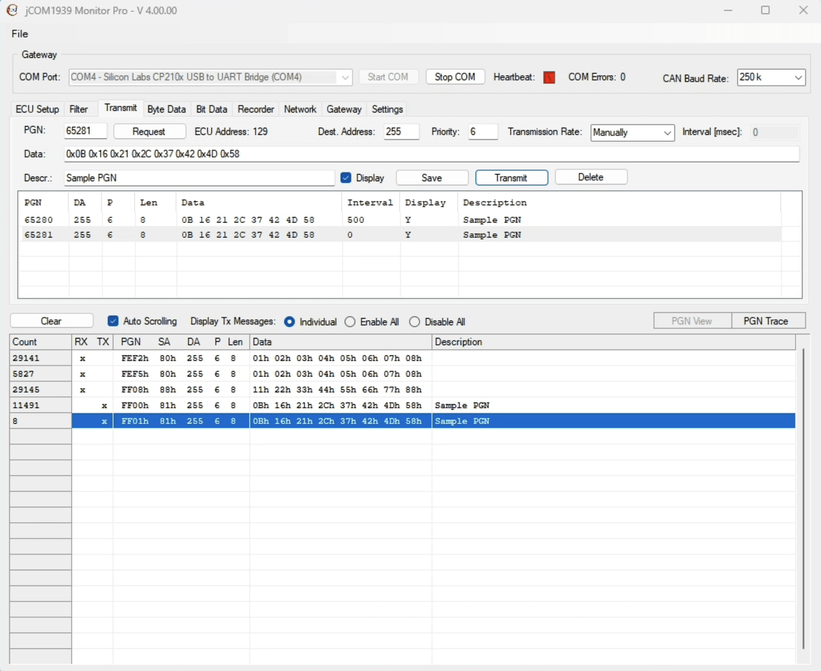 JCOM1939 Monitor Pro - Transmit Screen