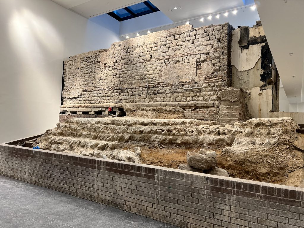 preserved section of roman wall in london that was monitored during construction works