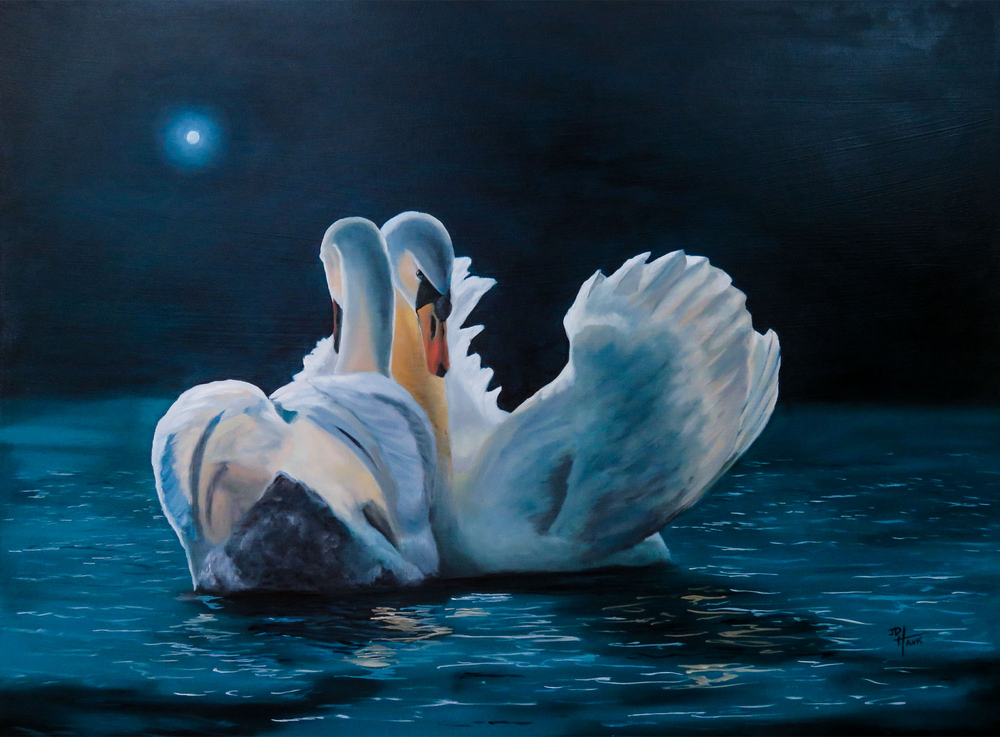 Moonlight Swans - JD Hawk's Art Studio