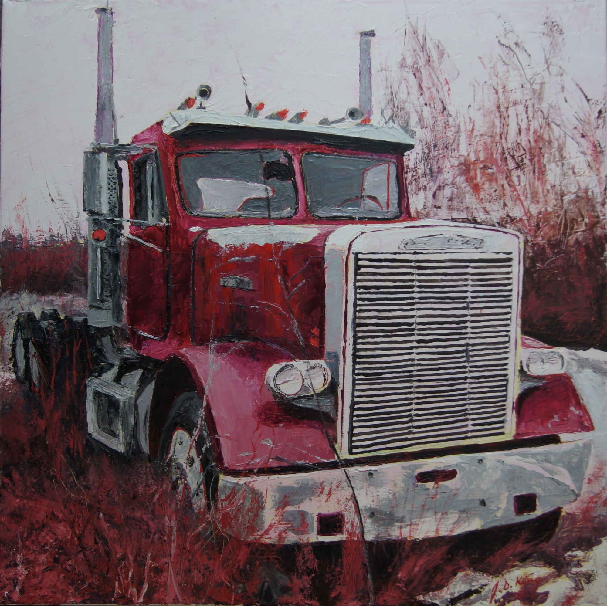 Conventional Cab configuration of a 1970s (?) White Freight Liner over the road tractor.