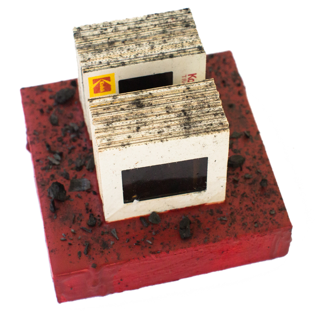 Cradled Wood Panel - Encaustic - 35mm Slides - Cinders - 4x4x3 inches - 2016