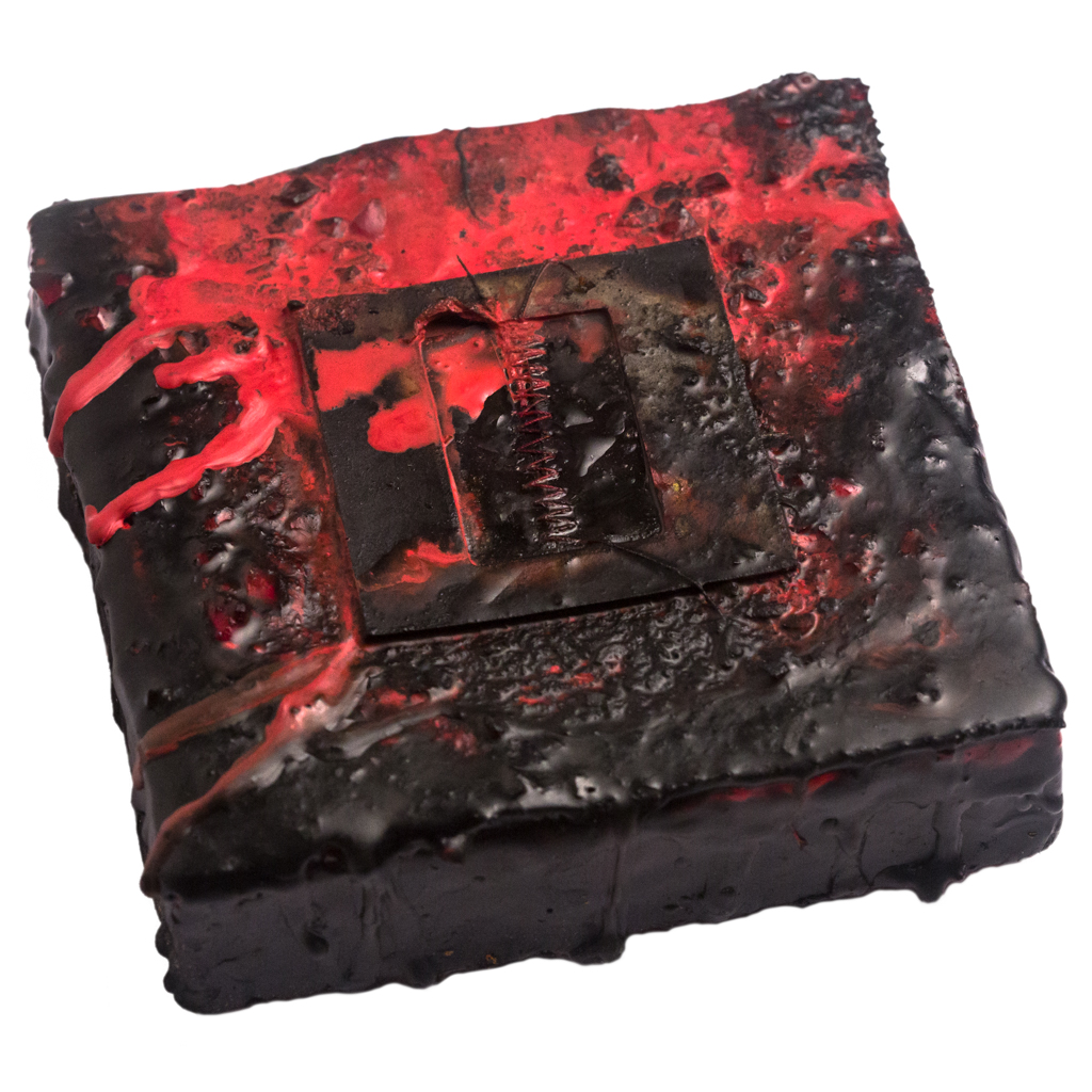 Cradled Wood Panel - Encaustic - 35mm Slide - Medical Gauze - Thread - 4x4x1 inches