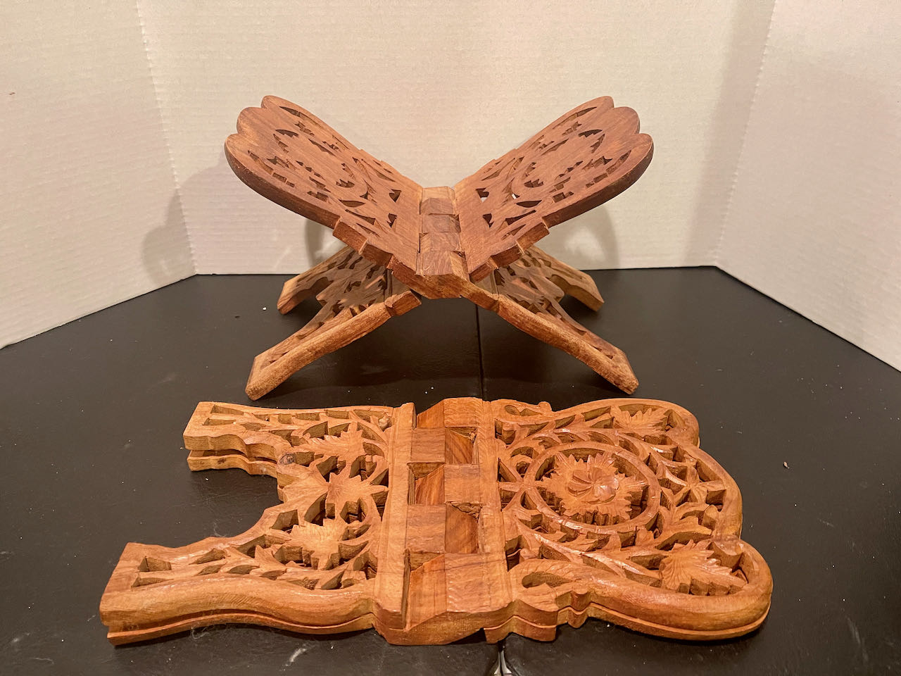 Carved Wood Folding Book Stand