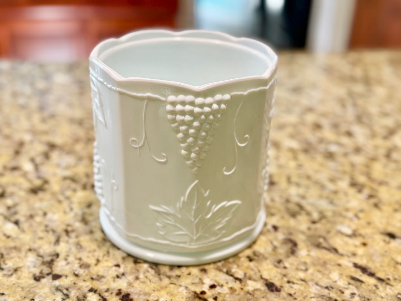 Vintage Milk Glass Vase - Grape Design