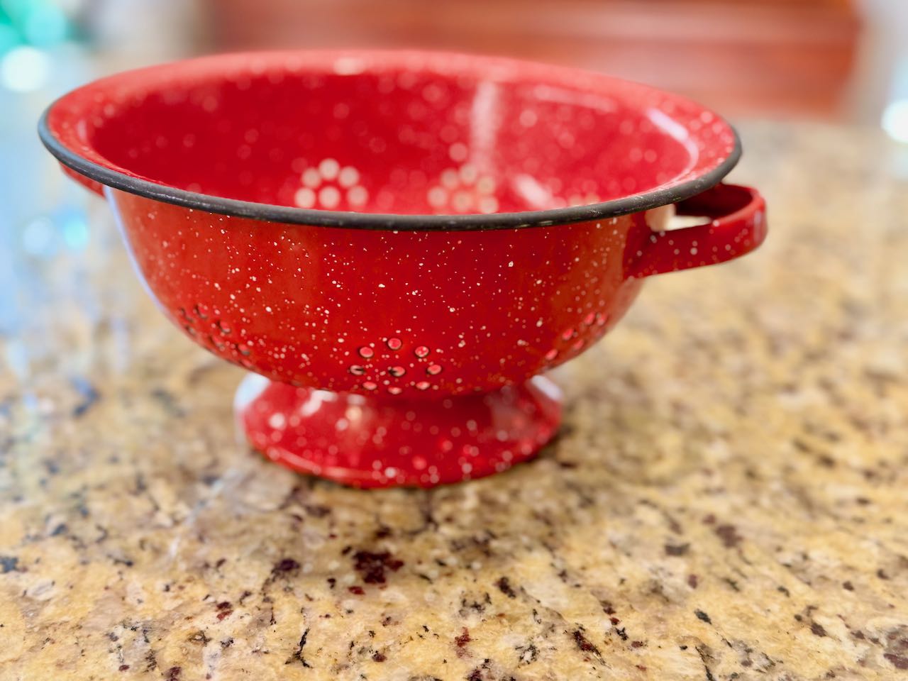 Red Speckle Ware Enamel Colander