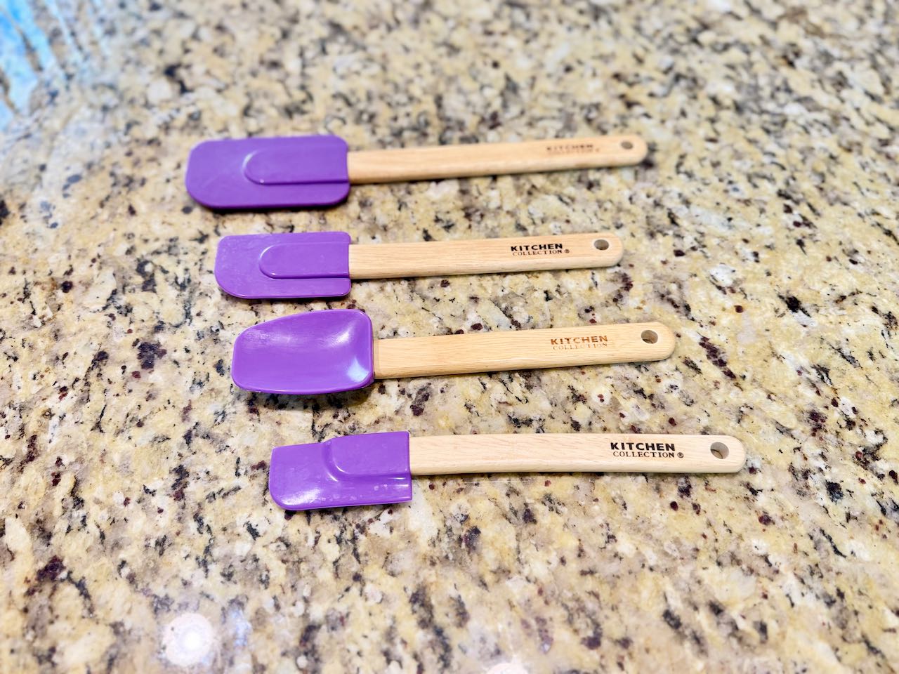 Set of 4 Kitchen Collection Purple Silicone Spatulas with Wooden Handles
