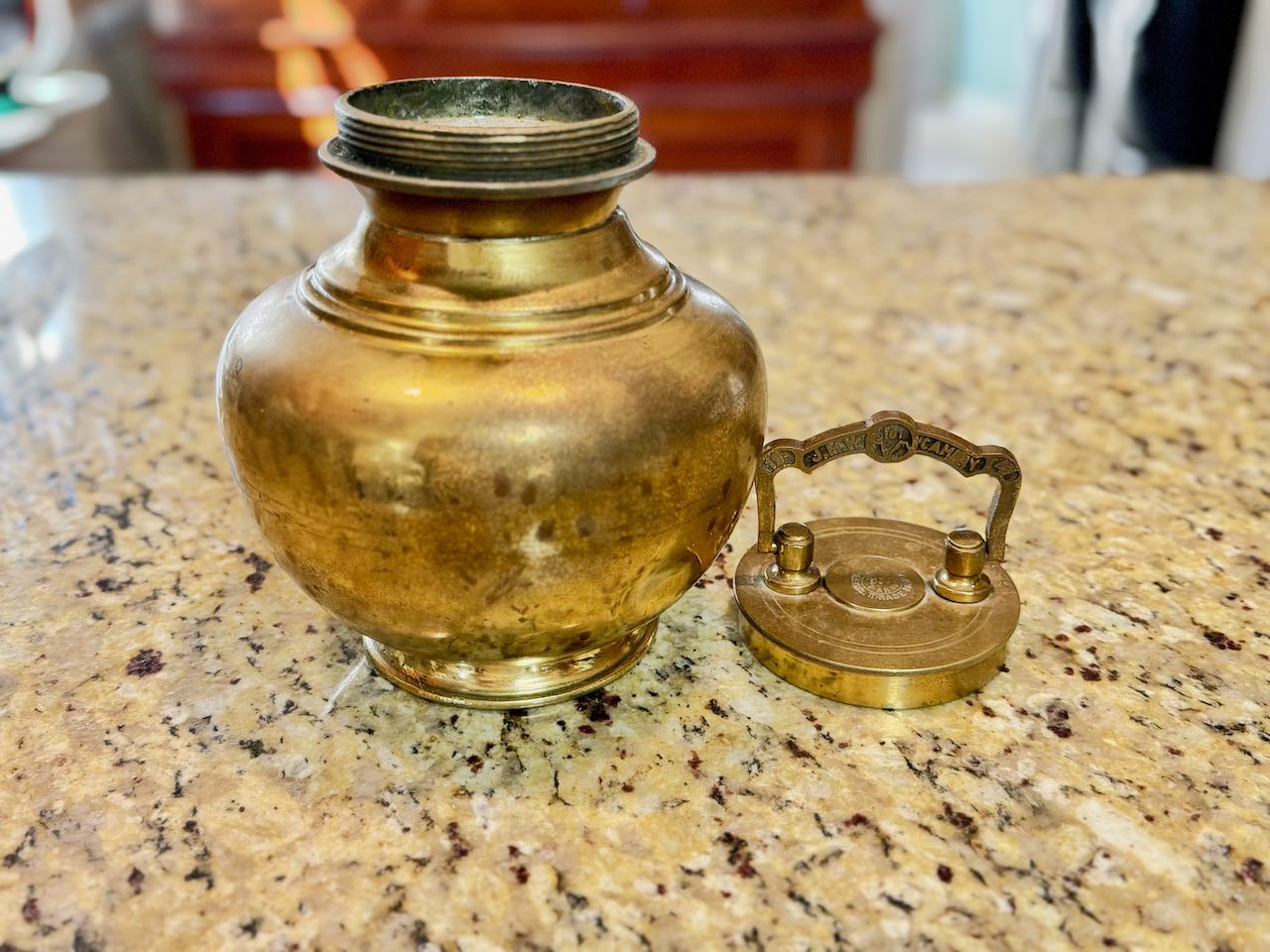 Antique Indian Brass Rail Kook Water Pot - Complete