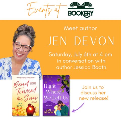 Jen Devon at Bookery Cincy. Saturday, July 6th at 4:00 pm, in conversation with author Jessica Booth.