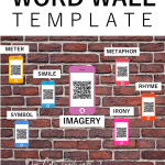 A word wall is a great interactie tool in the ELA classroom to teach middle school and high school students vocabulary and literary terms. This post has ideas and activities that make a word wall effective in a Language Arts classroom. Plus, you can download a free template for a QR-Code word wall making it easy to create in your classroom!