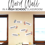 A word wall is a great interactie tool in the ELA classroom to teach middle school and high school students vocabulary and literary terms. This post has ideas and activities that make a word wall effective in a Language Arts classroom. Plus, you can download a free template for a QR-Code word wall making it easy to create in your classroom!