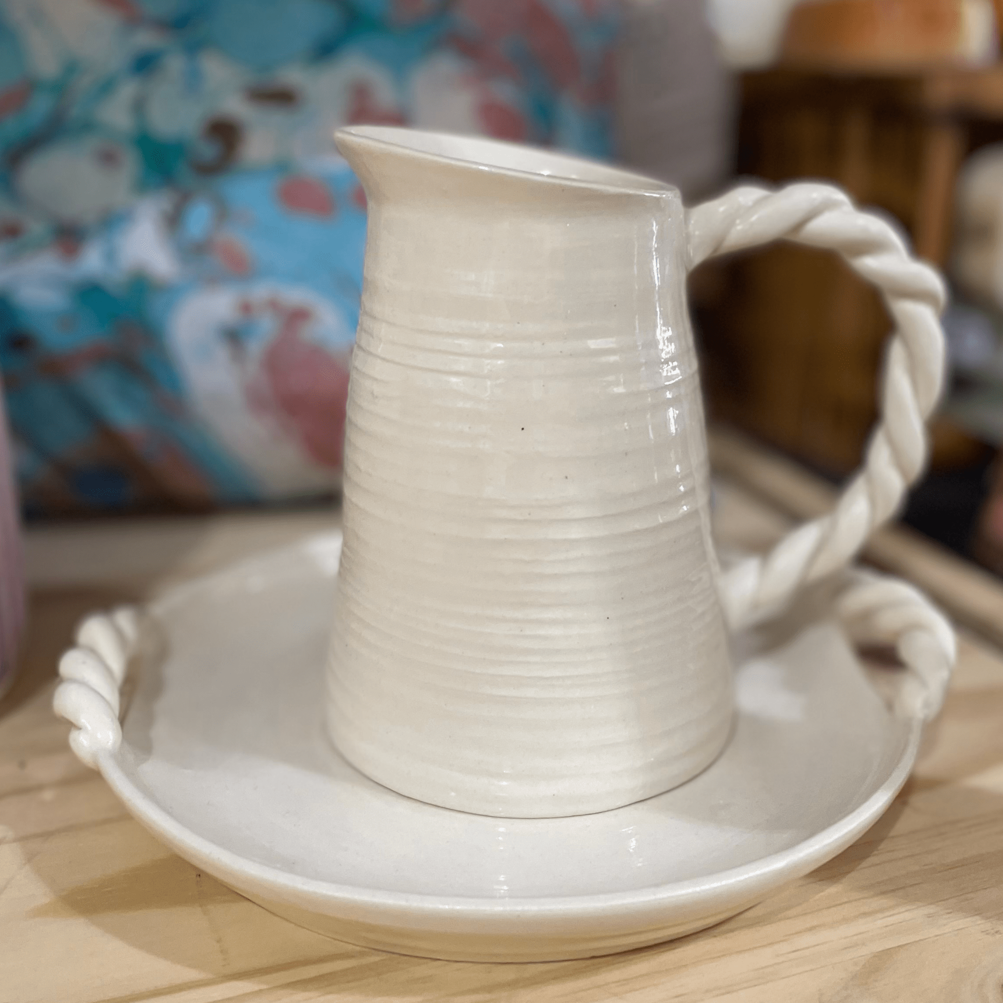 handmade pottery, pottery pitcher, pottery plate, pottery set, white pottery, ceramic plate